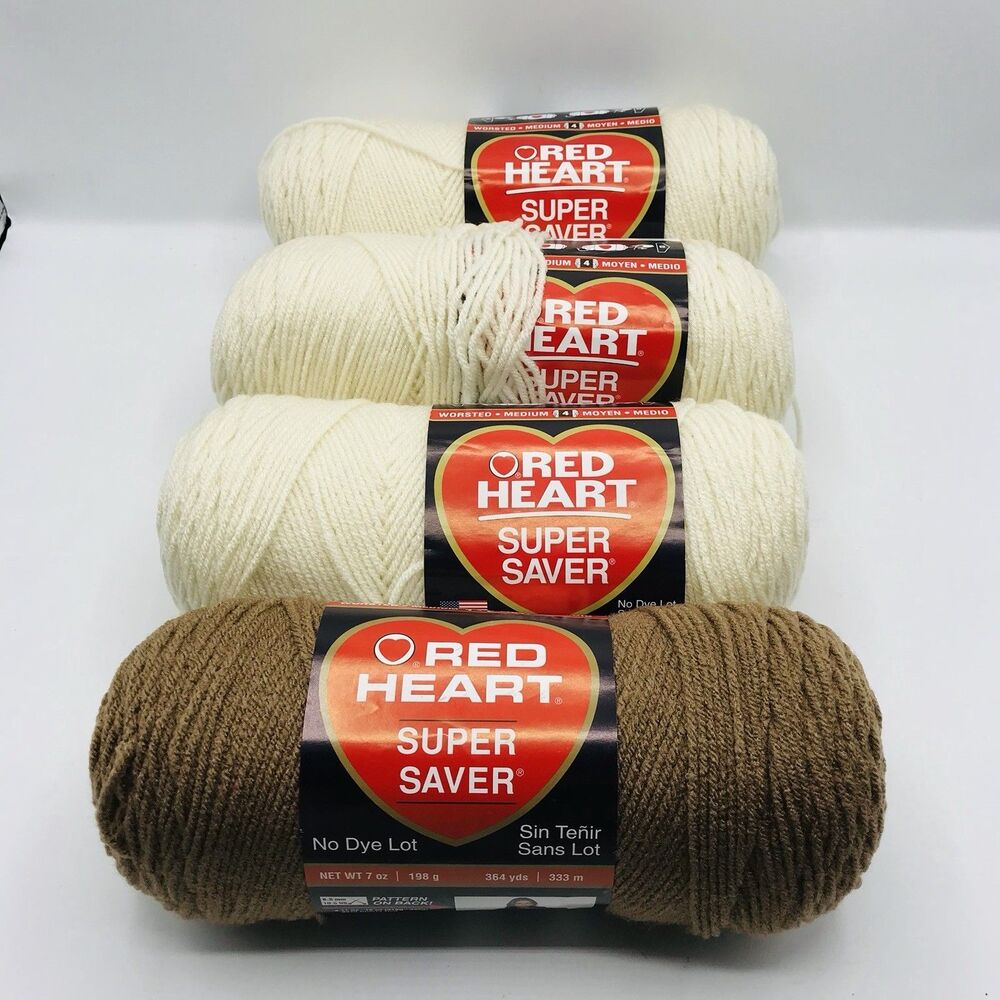 Lot of 4 Red Heart Super Saver Acrylic Yarn, Aran 0313, Cafe 0060